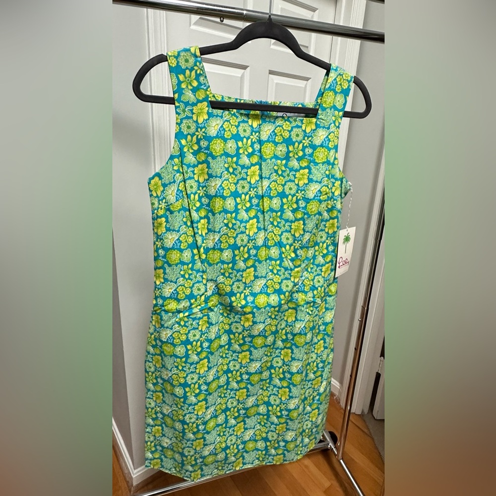 Lily Pulitzer Vintage White Label Square Neck Dress Green Blue Size 10